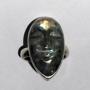 Silver Ring with Pear Shape Carved Labradorite Moonface